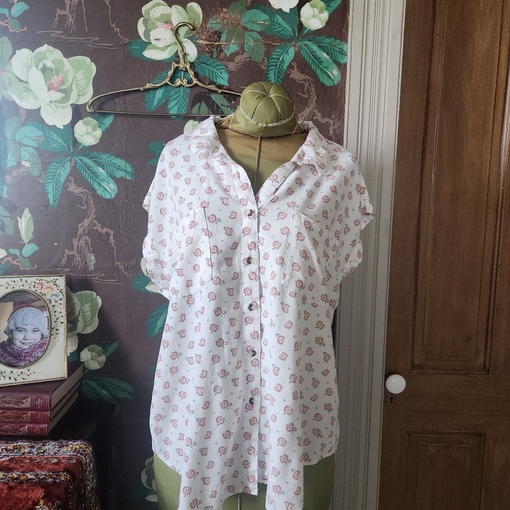 JACHS New York Floral Print Button-Front Top – Women’s XXL